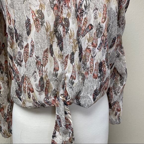 American Rag Cie BoHo Sheer Blouse Feather Print - Picture 2 of 8
